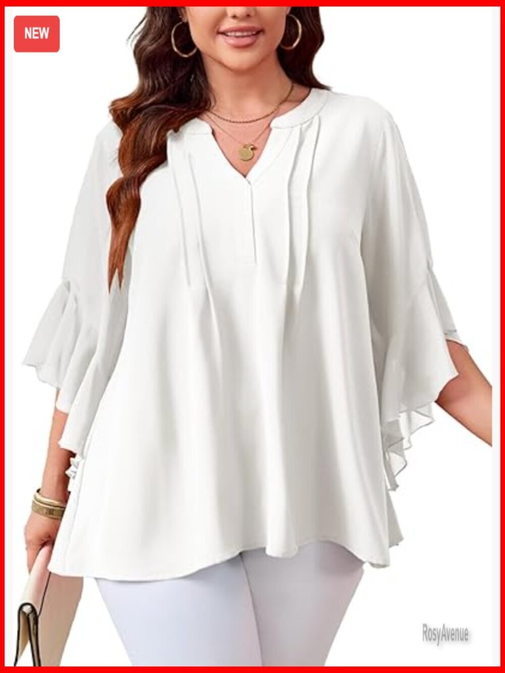 Plus size 3/4 sleeve v-neck chiffon blouse tunic top dressy casual work office
